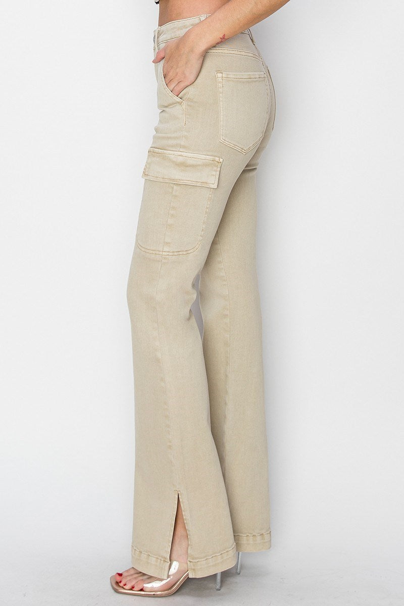 Risen High Rise Cargo Slit Hem Bootcut Pants
