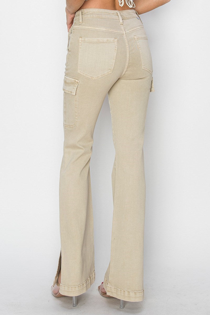 Risen High Rise Cargo Slit Hem Bootcut Pants