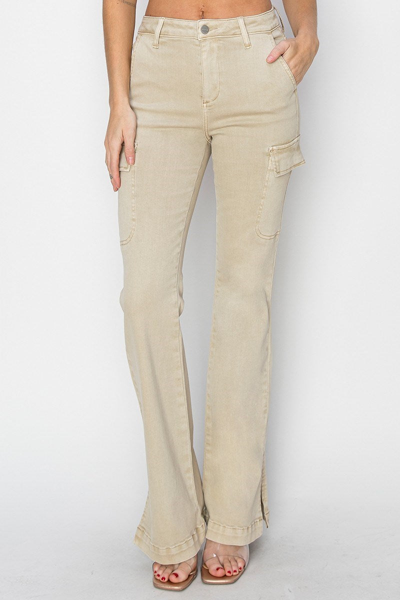 Risen High Rise Cargo Slit Hem Bootcut Pants