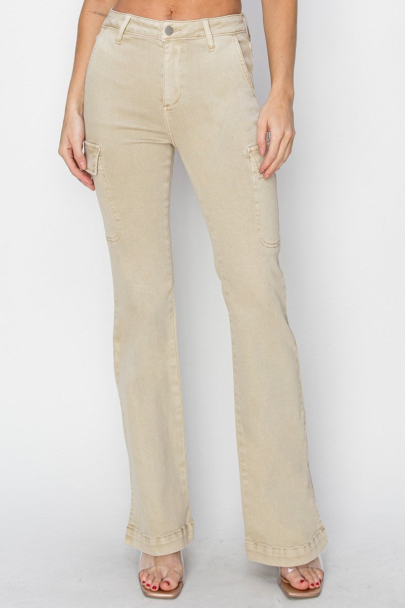 Risen High Rise Cargo Slit Hem Bootcut Pants