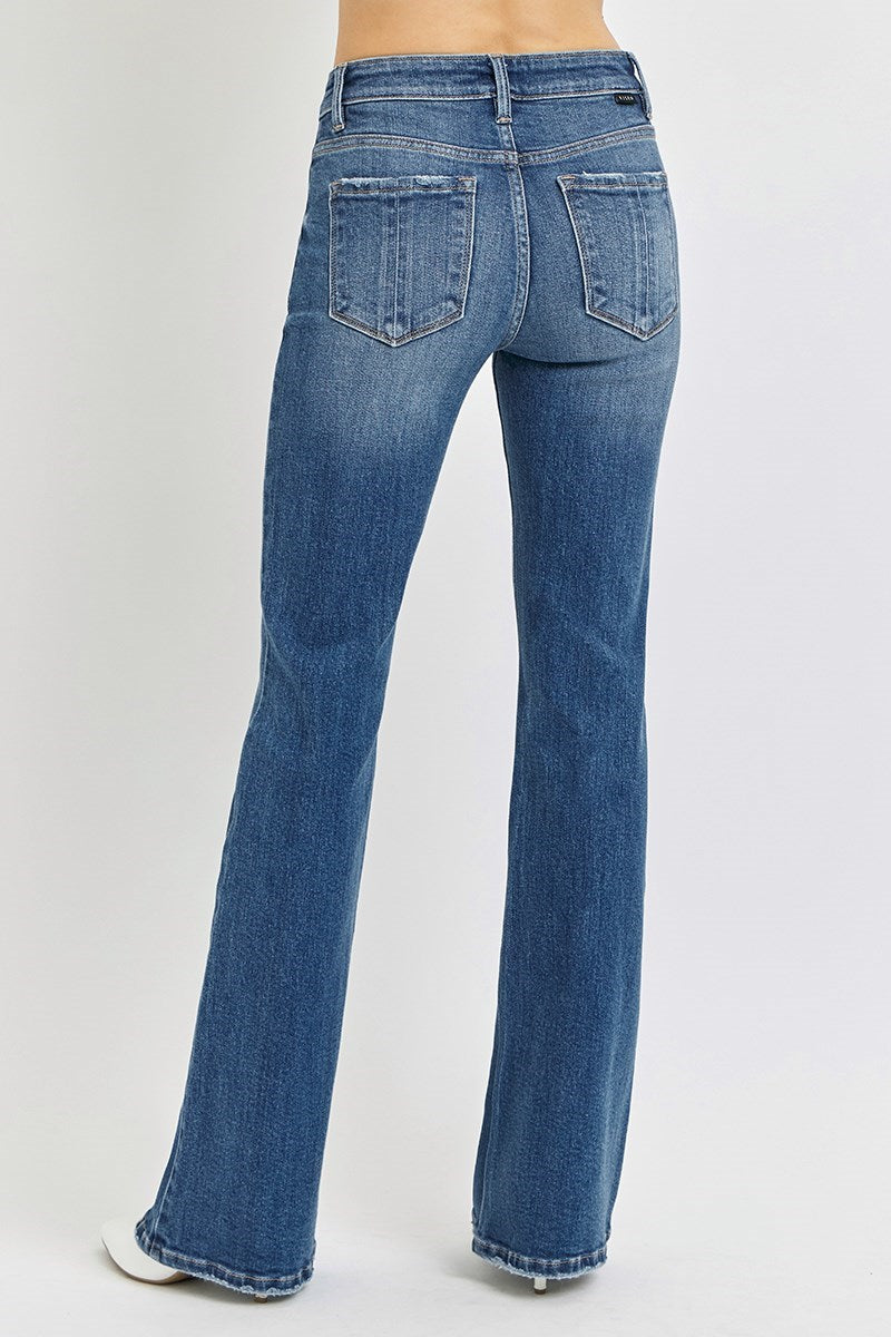 Tummy Control Mid Rise Flare Basic Jeans - Medium Wash