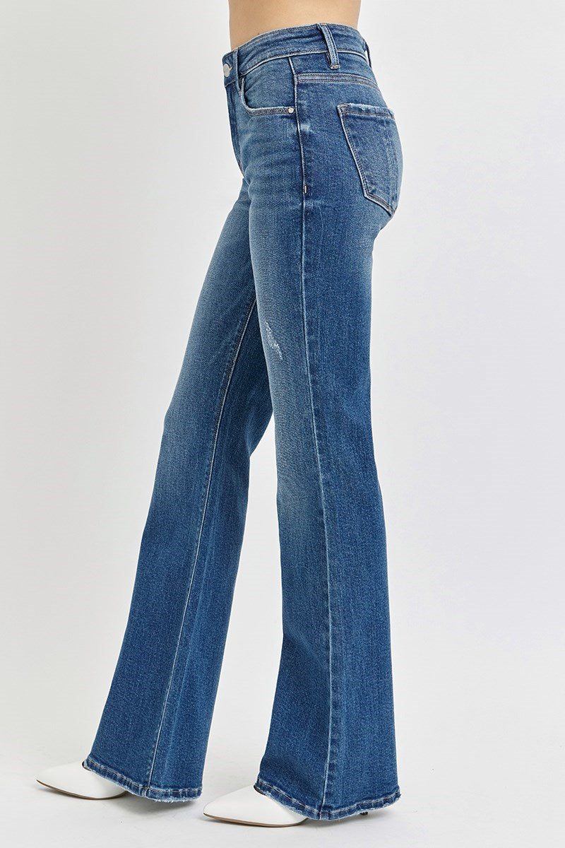 Tummy Control Mid Rise Flare Basic Jeans - Medium Wash