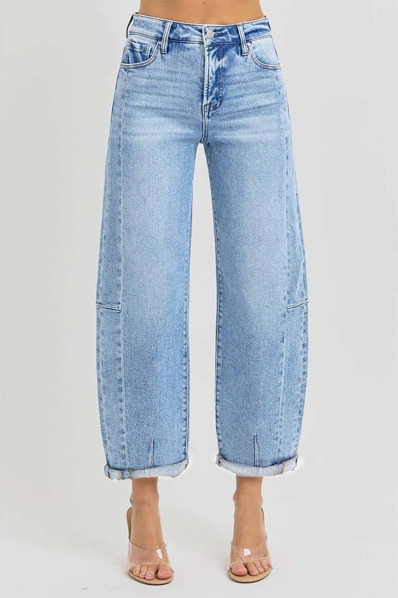 Risen High Rise Barrel Jeans Medium Wash