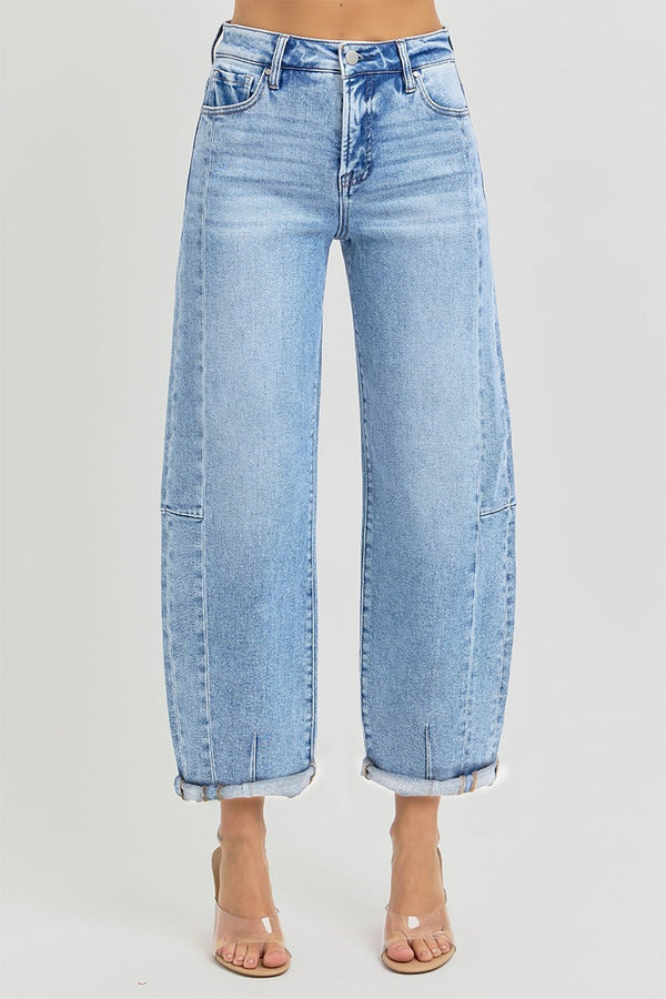 Risen High Rise Barrel Jeans Medium Wash
