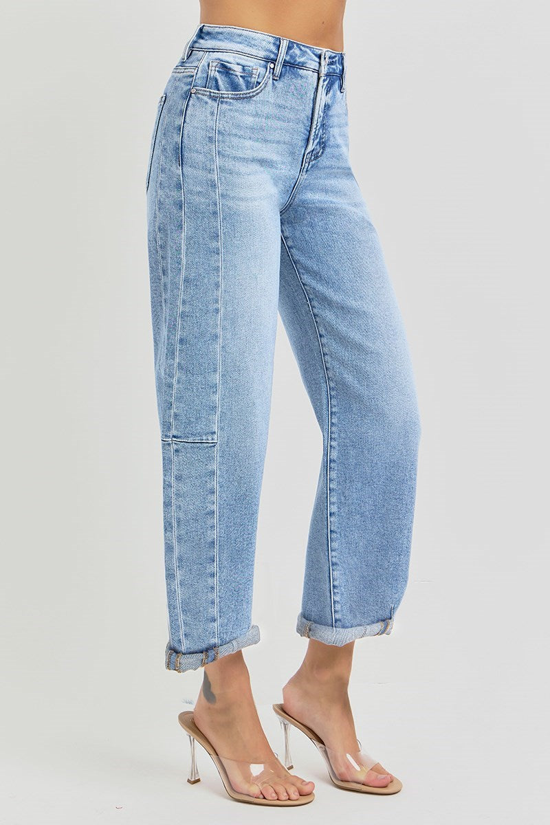 Risen High Rise Barrel Jeans Medium Wash