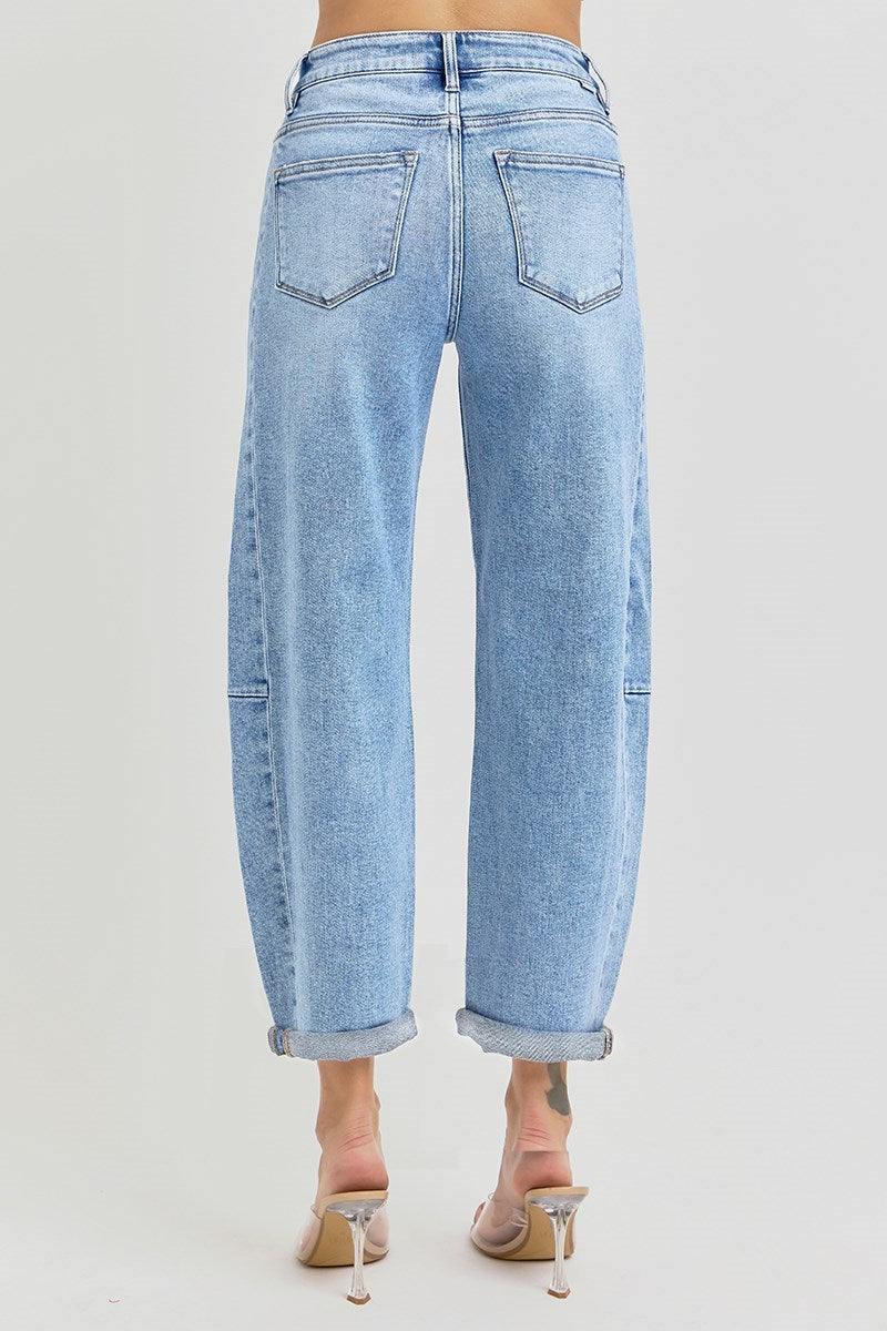 Risen High Rise Barrel Jeans Medium Wash