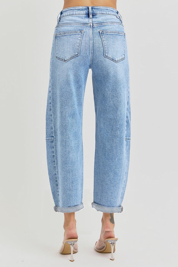 Risen High Rise Barrel Jeans Medium Wash