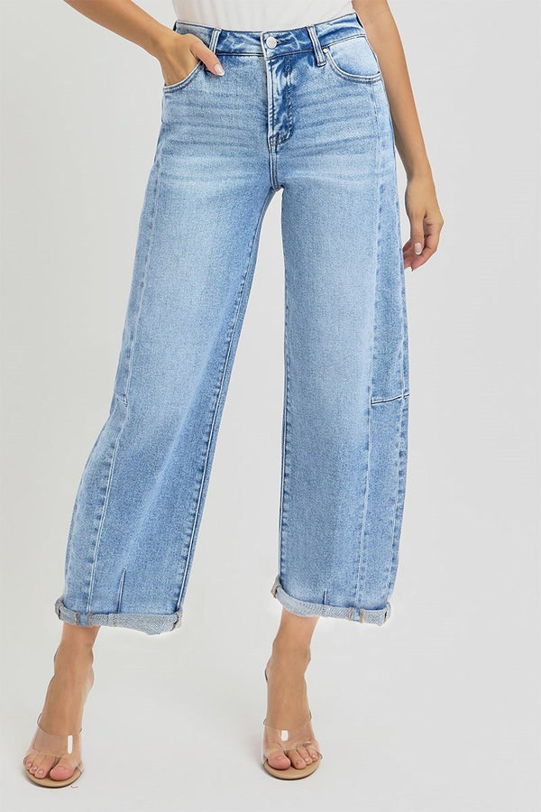 Risen High Rise Barrel Jeans Medium Wash