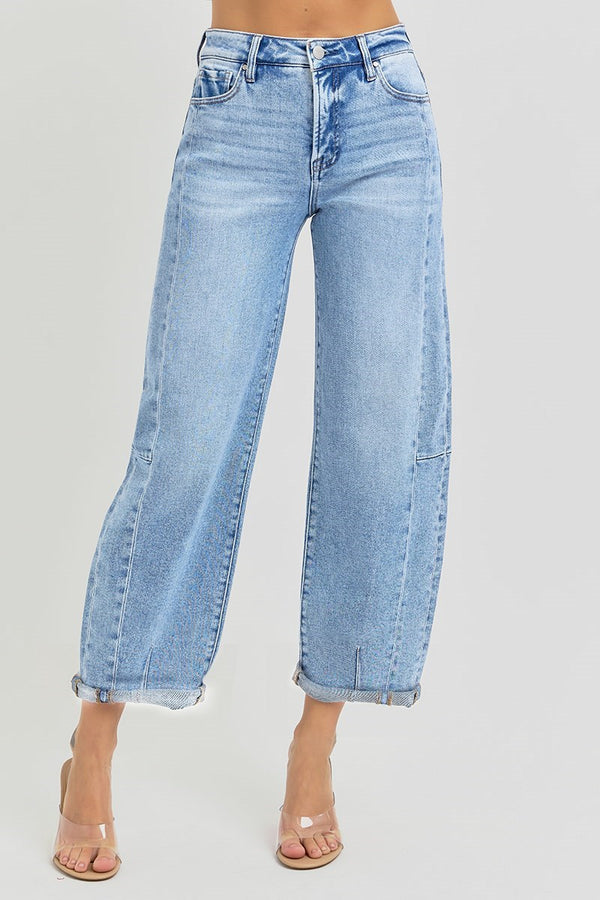 Risen High Rise Barrel Jeans Medium Wash
