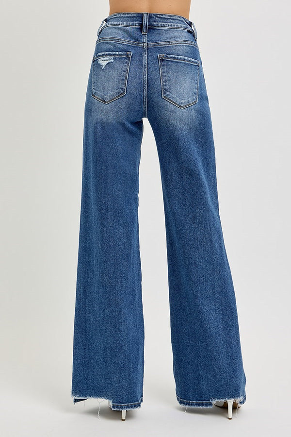 Risen Jeans Tummy Control High Rise Wide Leg Knee Distress Jeans
