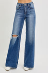 Risen Jeans Tummy Control High Rise Wide Leg Knee Distress Jeans