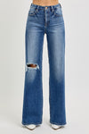 Risen Jeans Tummy Control High Rise Wide Leg Knee Distress Jeans