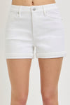 Risen White Tummy Control High Rise Cuffed Shorts