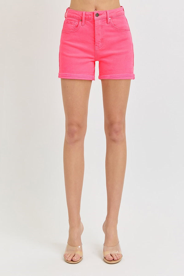 Risen Hot Pink High Rise Cuffed Shorts