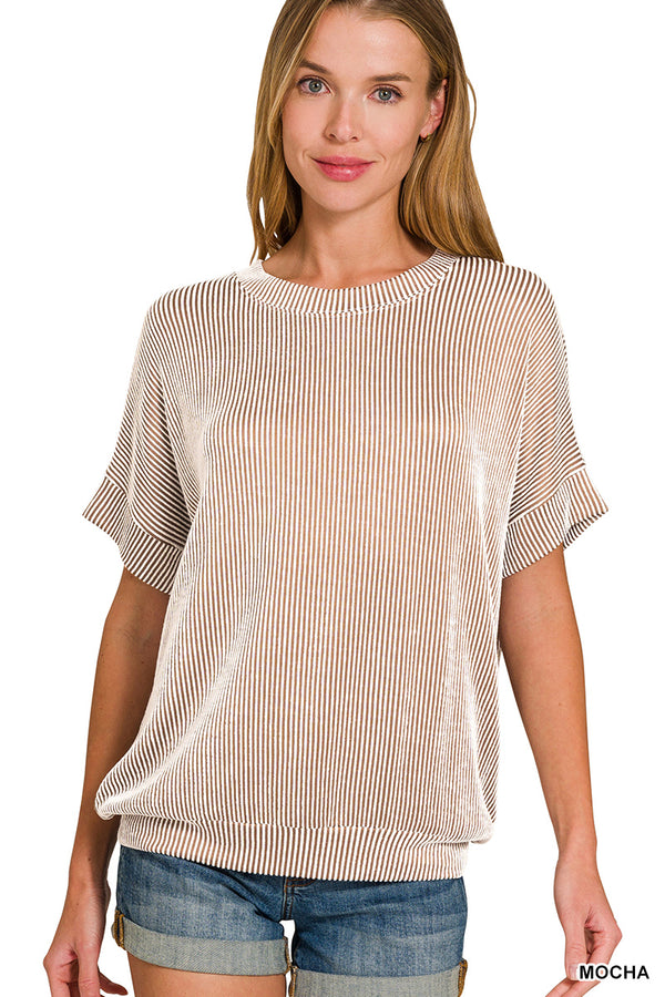 Corded Rib Short Sleeve Top