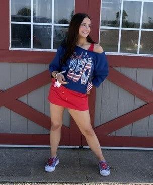 Red, White, & 250 Patriotic Cut Off Sweatshirt - Blue