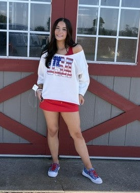 Sequin USA Patriotic Cutoff Sweatshirt - White