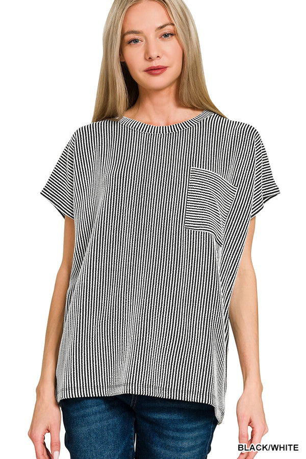 Raised Rib Front Pocket Boxy Top
