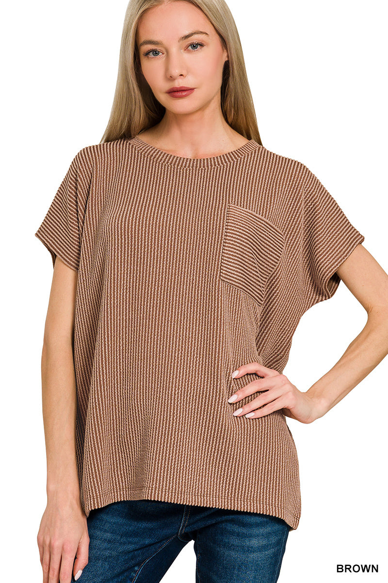 Raised Rib Front Pocket Boxy Top