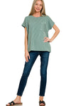 Raised Rib Front Pocket Boxy Top