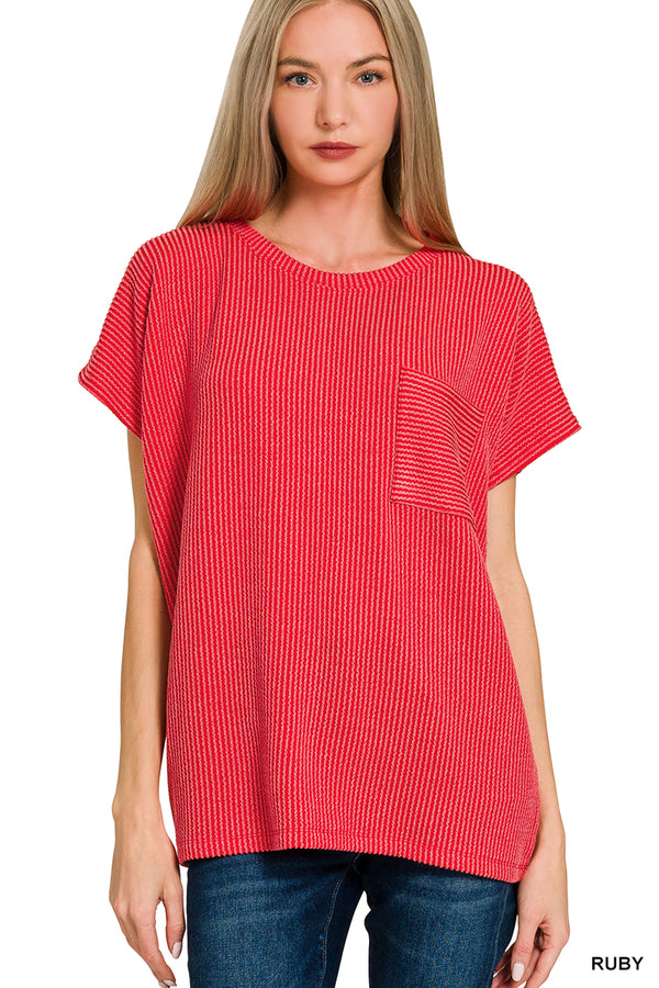 Raised Rib Front Pocket Boxy Top