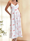 Vintage Square Neck Thin Strap Swing Skirt Dress - Red Bow & Floral Print