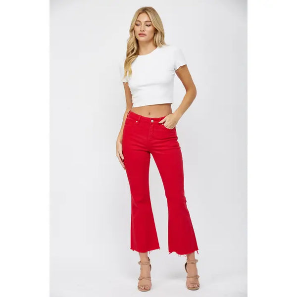 Husker Red Mica High Rise Ankle Flare Jeans