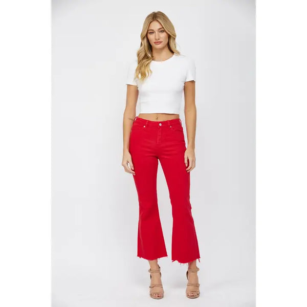 Husker Red Mica High Rise Ankle Flare Jeans