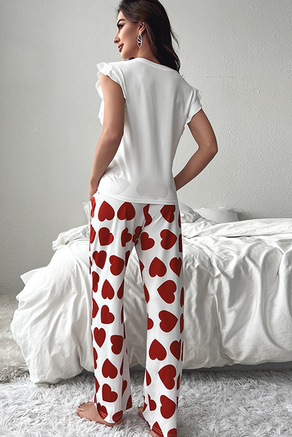 Ruffled Tank Top and Heart Print Pants Lounge Set 2 Colors