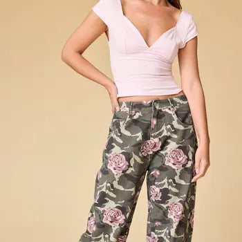 Remi Floral Camo Print Barrel Pants