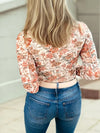 Retro Floral Print Mesh Long Sleeve Top