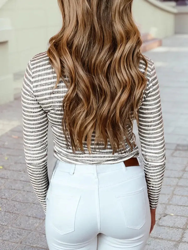 Ribbed High Neck Slim Fit Long Sleeve Top