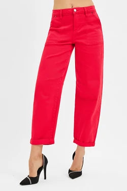 Risen High Rise Ankle Cuffed Barrel Pants - 2 Colors