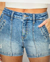 Risen High Rise Front Detail Denim Shorts