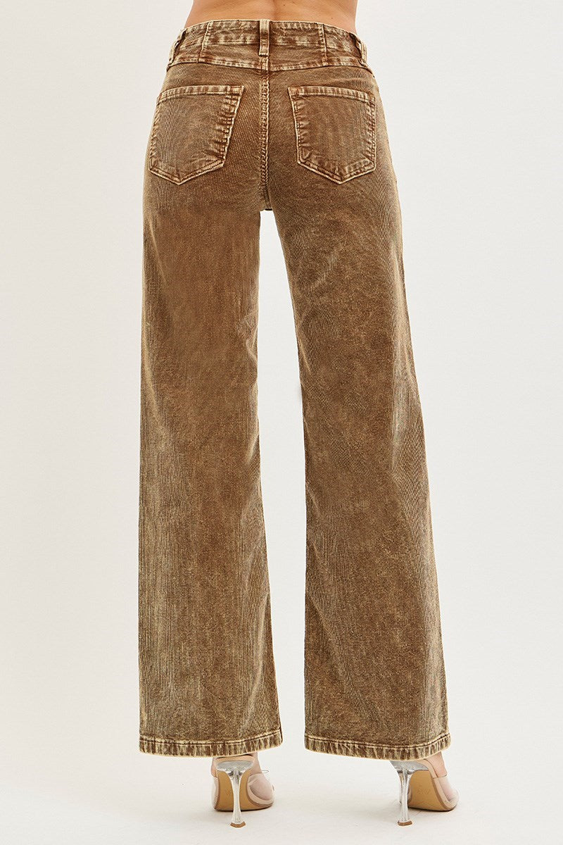 High Rise Wide Front Yoke Corduroy Pants-Mocha