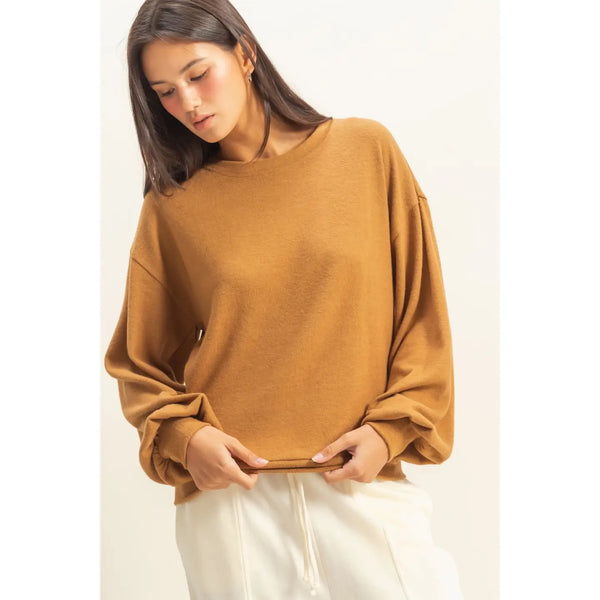 Round Neck Balloon Sleeve Sweatshirt