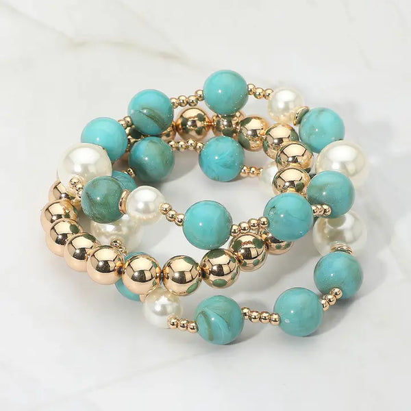Turquoise, Pearl Mixed Beaded Bracelets Set