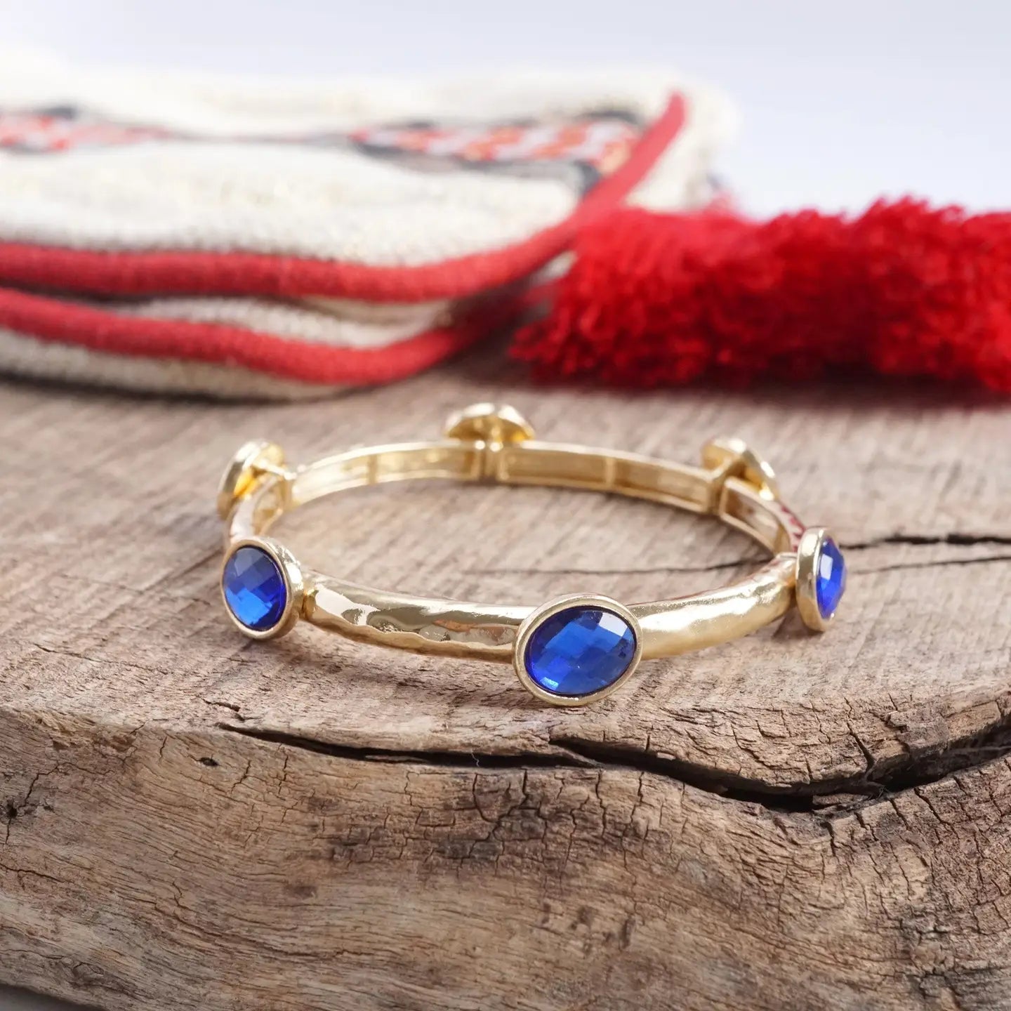 Boho Beaded Bracelet Semi Precious Glass Beads - Royal Blue