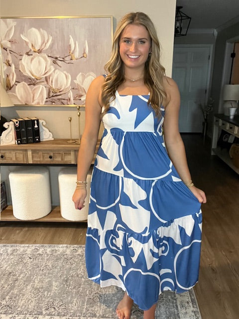 Sleeveless Maxi Dress with Vibrant Geometric Print