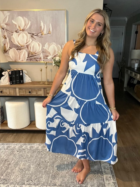 Sleeveless Maxi Dress with Vibrant Geometric Print