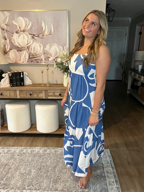 Sleeveless Maxi Dress with Vibrant Geometric Print