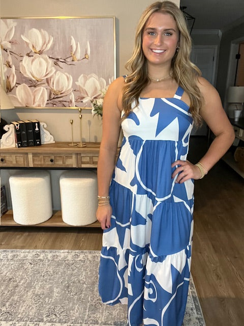 Sleeveless Maxi Dress with Vibrant Geometric Print