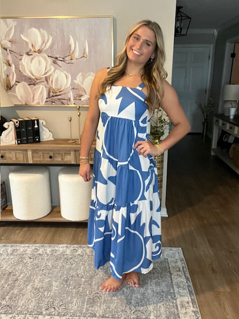 Sleeveless Maxi Dress with Vibrant Geometric Print