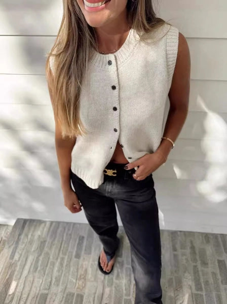 Rylor Round Neckline Knit Cardigan Vest