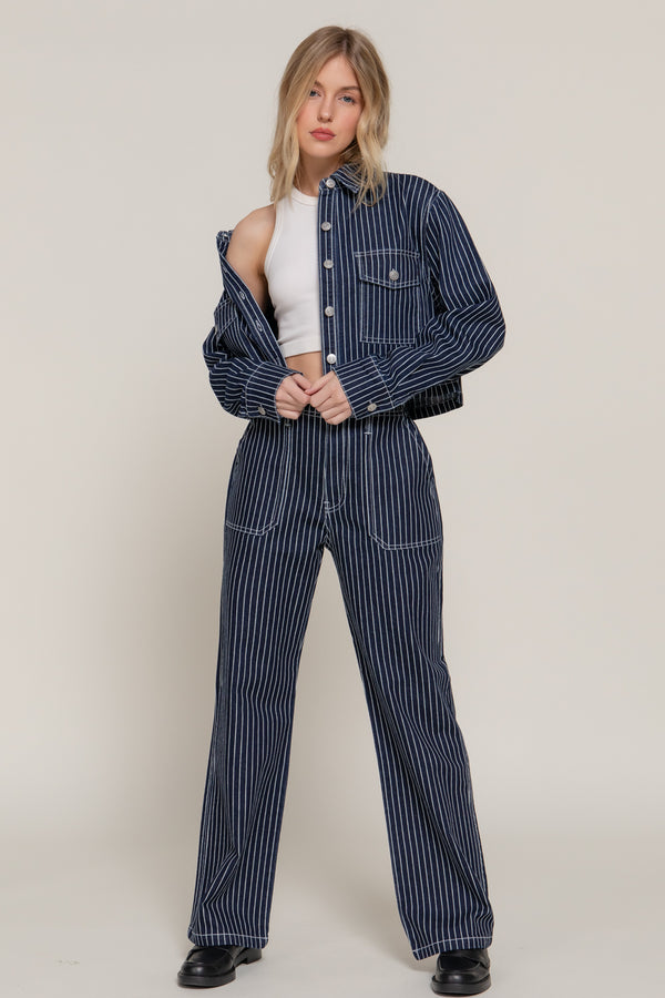 Stripe Stretch Denim Crop Jacket