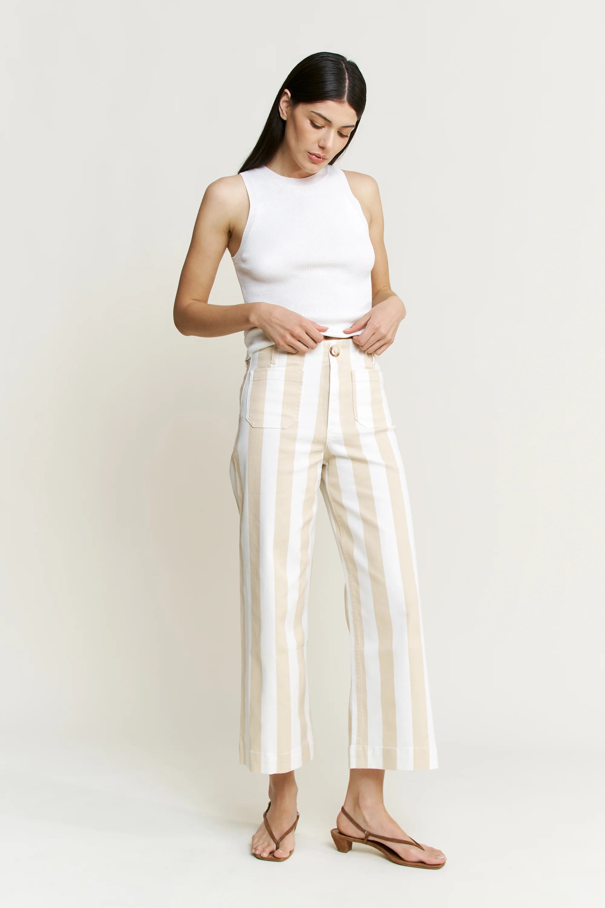 Super High Stripe Cropped Wide Leg