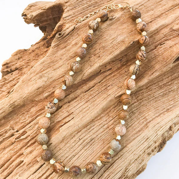 Studded Gemstone Necklace | Sand