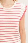 Scalloped Striped Ruffle Sleeve Top