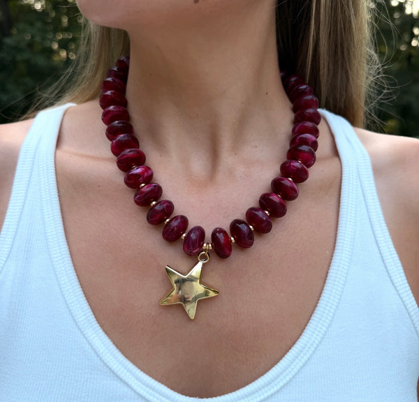 State South Red Chunky Necklace with a Charm