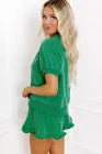 Half Zip Puff Sleeve Top and Ruffled Shorts Set - 3 Colors